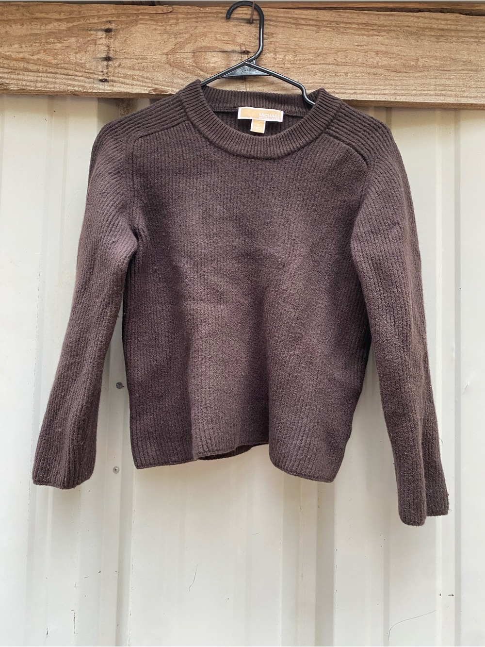 MICHAEL Michael Kors Brown Ribbed Knit Cropped Sweater Small Crewneck